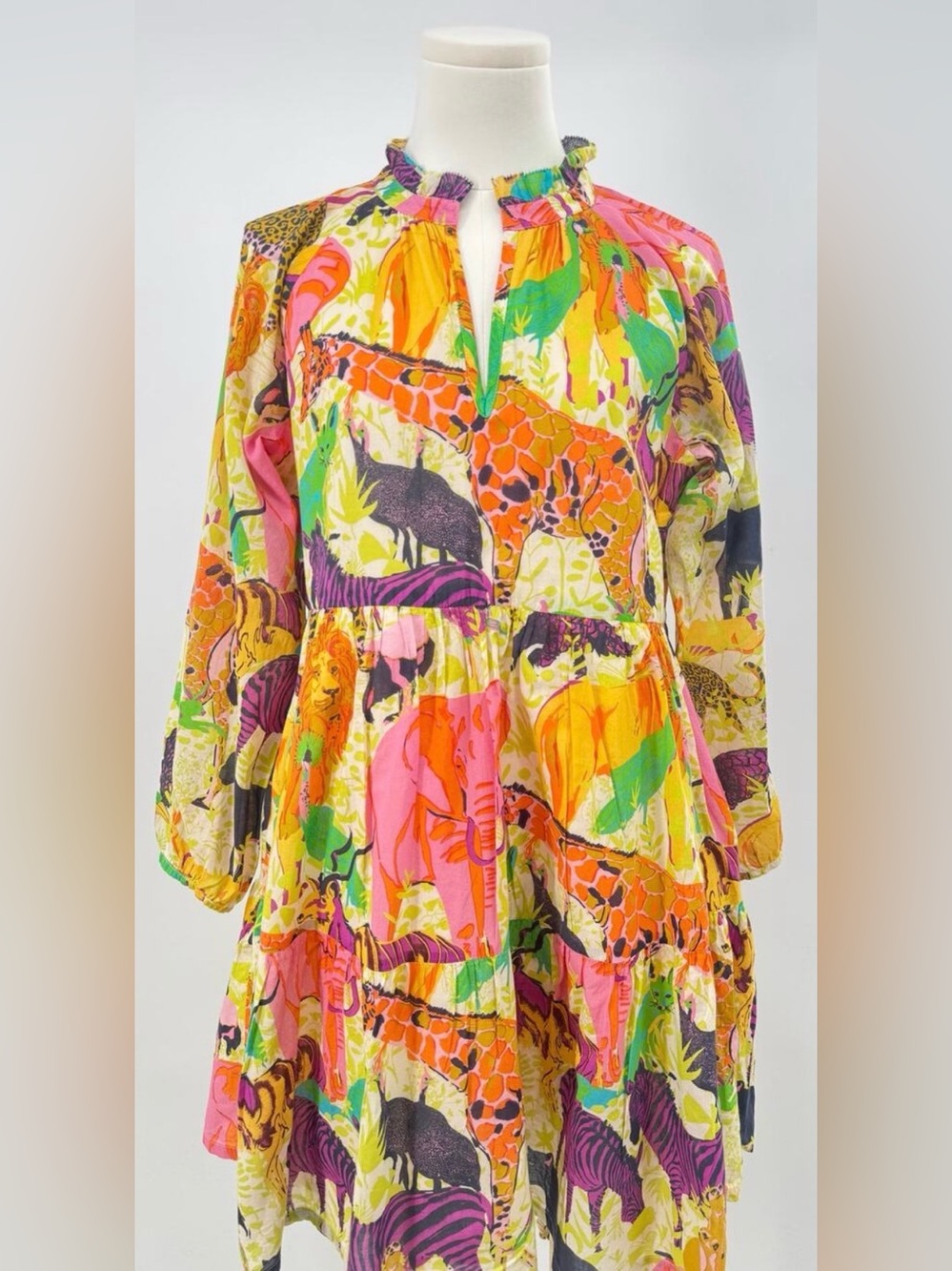 J Crew Ratti Safari Print Dress Yellow Multi Jungle Cotton Whimsy Animals S